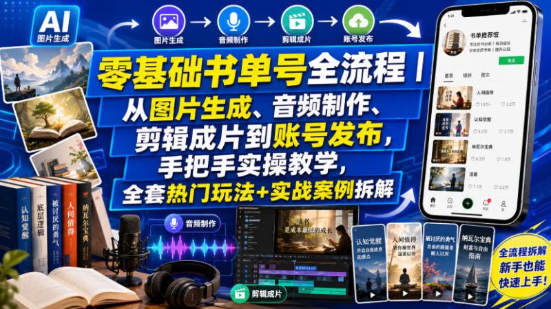零基础书单号全流程｜从图片生成、音频制作、剪辑成片到账号发布，手把手实操教学，全套热门玩法+实战案例拆解 - 严选资源大全 - 严选资源大全