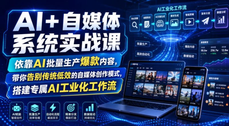 AI+自媒体系统实战课,依靠AI批量生产爆款内容,带你告别传统低效的自媒体创作模式,搭建专属AI工业化工作流 - 严选资源大全 - 严选资源大全