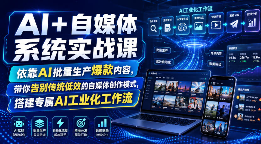 AI+自媒体系统实战课，依靠AI批量生产爆款内容，带你告别传统低效的自媒体创作模式，搭建专属AI工业化工作流 - 严选资源大全