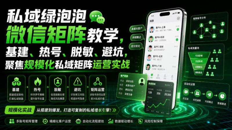 私域绿泡泡微信矩阵教学,基建、热号、脱敏、避坑,聚焦规模化私域矩阵运营实战 - 严选资源大全 - 严选资源大全