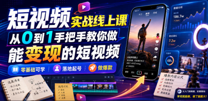 短视频实战线上课，从0到1手把手教你做能变现的短视频，零基础可学，落地起号做爆款 - 严选资源大全
