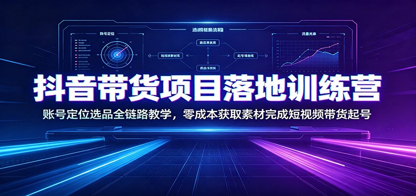 抖音带货项目落地训练营：账号定位选品全链路教学，零成本获取素材完成短视频带货起号 - 严选资源大全