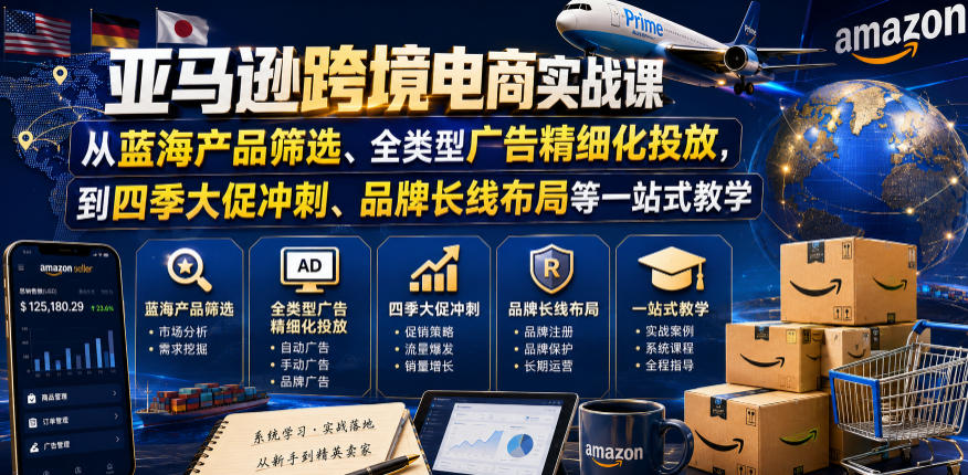 亚马逊跨境电商实战课，从蓝海产品筛选、全类型广告精细化投放，到四季大促冲刺、品牌长线布局等一站式教学(更新7月) - 严选资源大全