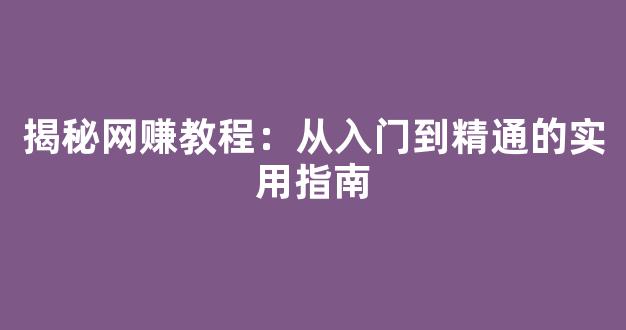 揭秘网赚教程：从入门到精通的实用指南 - 严选资源大全