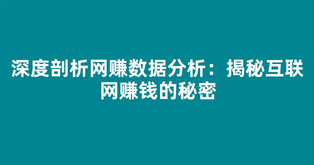 深度剖析网赚数据分析：揭秘互联网赚钱的秘密 - 严选资源大全