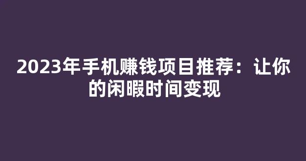 2023年手机赚钱项目推荐：让你的闲暇时间变现 - 严选资源大全