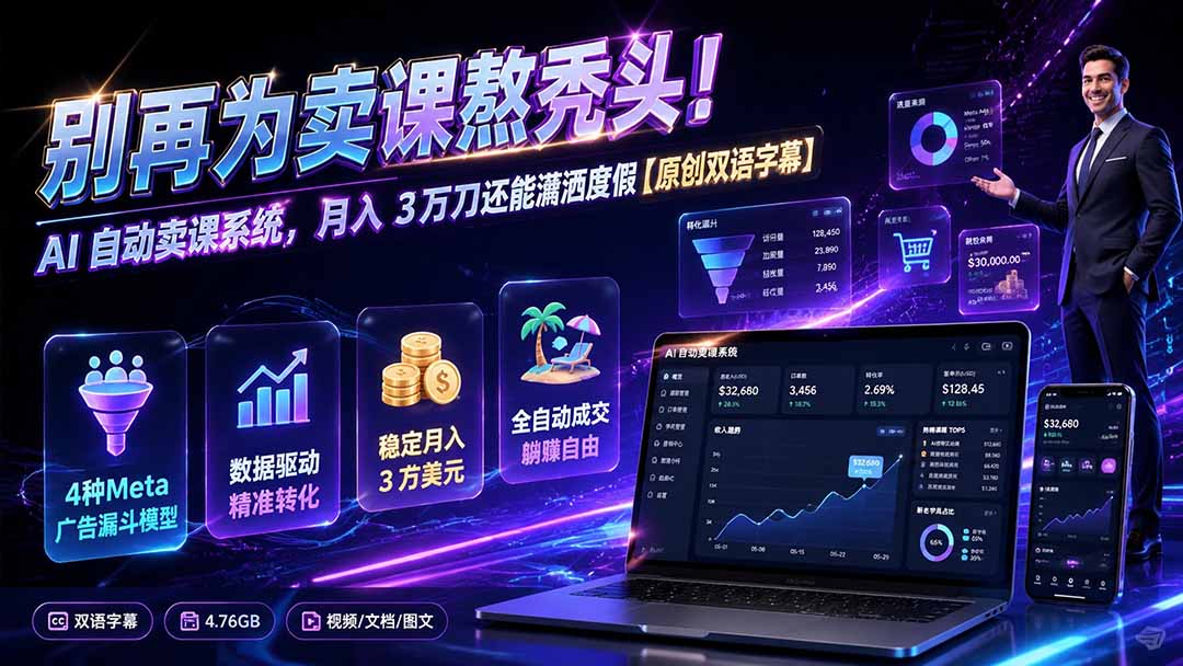 别再为卖课熬秃头!AI 自动卖课系统,月入 3 万刀还能潇洒度假【原创双语字幕】 - 严选资源大全