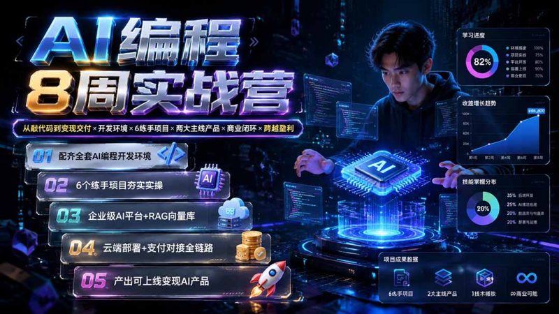 AI编程8周实战营:从敲代码到变现交付×开发环境×6练手项目×两大主线产品×商业闭环×跨越盈利 - 严选资源大全 - 严选资源大全