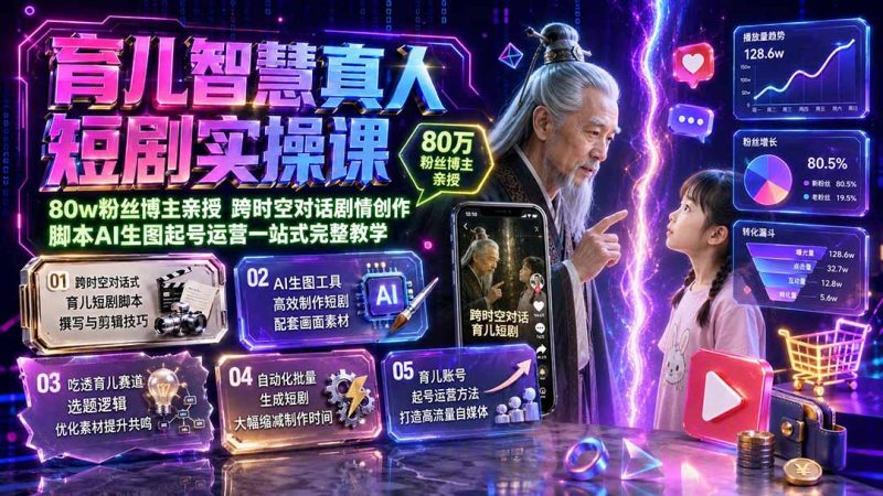 育儿智慧真人短剧实操课|80w粉丝博主亲授,跨时空对话剧情创作,脚本AI生图起号运营一站式完整教学 - 严选资源大全 - 严选资源大全
