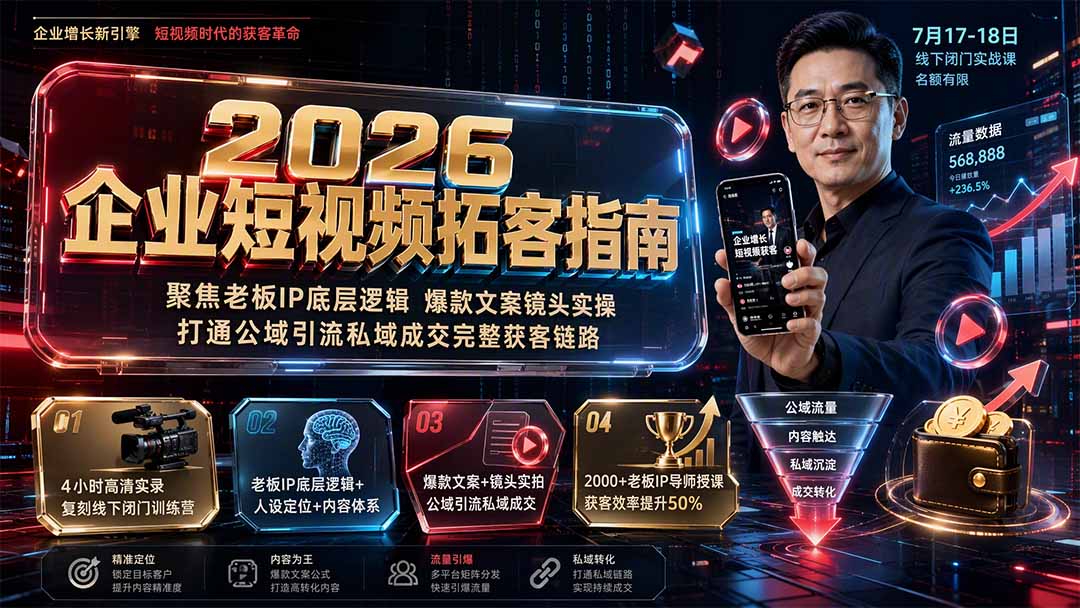 2026企业短视频拓客指南:聚焦老板IP底层逻辑,爆款文案镜头实操,打通公域引流私域成交完整获客链路 - 严选资源大全