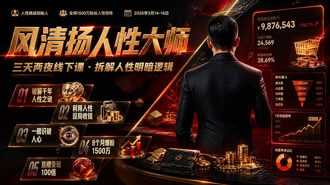 风清扬人性大师-三天两夜3月14-16线下课2026年|拆解人性明暗逻辑,识人避坑,千万粉涨粉+直播百倍变现实战教学 - 严选资源大全