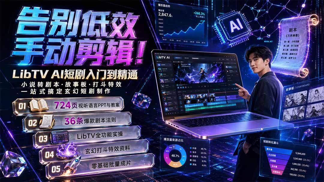 告别低效手动剪辑!LibTV AI短剧入门到精通,小说转剧本方法,故事板打斗特效一站式搞定玄幻短剧制作 - 严选资源大全