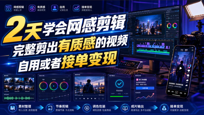 2天学会网感剪辑，完整剪出有质感的视频，自用或者接单变现 - 严选资源大全