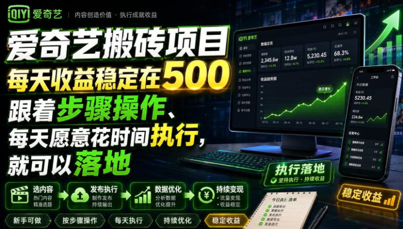 爱奇艺搬砖项目，每天收益稳定在500，跟着步骤操作、每天愿意花时间执行，就可以落地 - 严选资源大全 - 严选资源大全