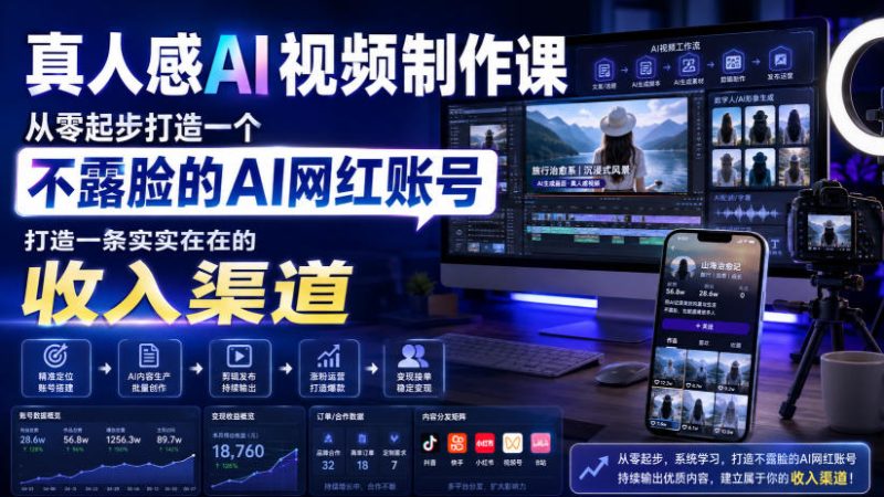 真人感AI视频制作课，从零起步打造一个不露脸的AI网红账号，打造一条实实在在的收入渠道【原创双语字幕】 - 严选资源大全 - 严选资源大全