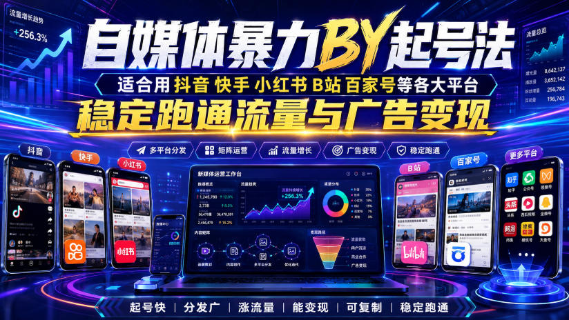 自媒体暴力搬运起号法,适合用抖音快手小红书B站百家号等各大平台,稳定跑通流量与广告变现 - 严选资源大全