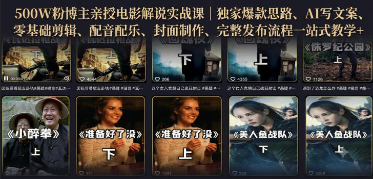 500W粉博主亲授电影解说实战课｜精选独家思路、AI写文案、零基础剪辑、配音配乐、封面制作、完整发布流程一站式教学 - 严选资源大全