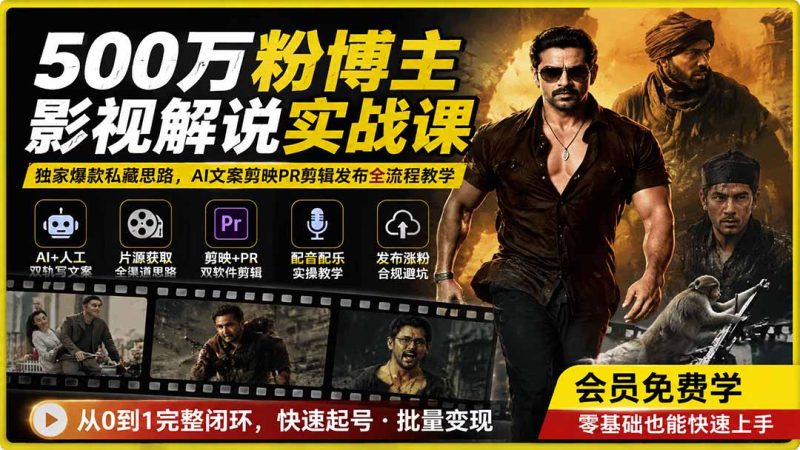 500万粉博主影视解说实战课|独家爆款私藏思路,AI文案剪映PR剪辑发布全流程教学 - 严选资源大全 - 严选资源大全