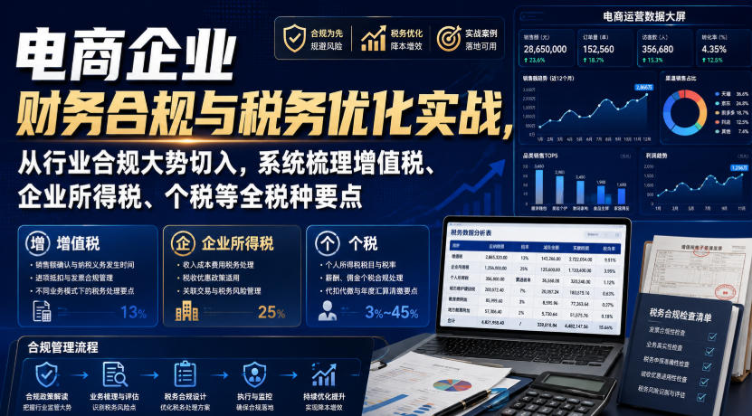 电商企业财务合规与税务优化实战，从行业合规大势切入，系统梳理增值税、企业所得税、个税等全税种要点 - 严选资源大全