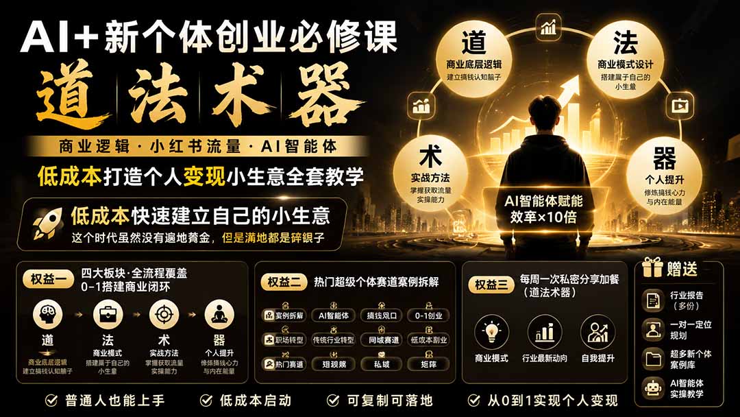 AI+新个体创业必修课|道法术器|商业逻辑·小红书流量·AI智能体|低成本打造个人变现小生意全套教学 - 严选资源大全