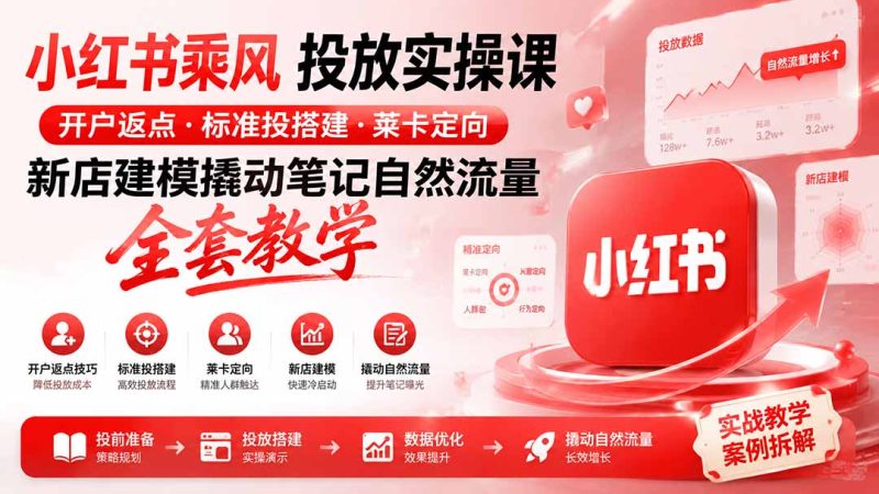 小红书乘风投放-100分钟实操课|开户返点·标准投搭建·莱卡定向,新店建模撬动笔记自然流量全套教学 - 严选资源大全 - 严选资源大全