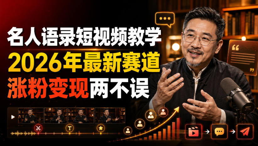 名人语录短视频教学，2026年最新赛道，涨粉变现两不误 - 严选资源大全