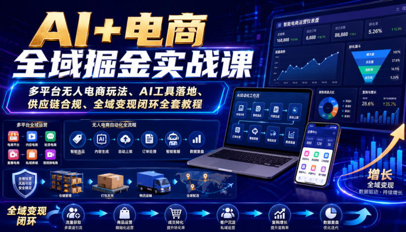 AI+电商全域掘金实战课｜多平台无人电商玩法、AI工具落地、供应链合规、全域变现闭环全套教程 - 严选资源大全