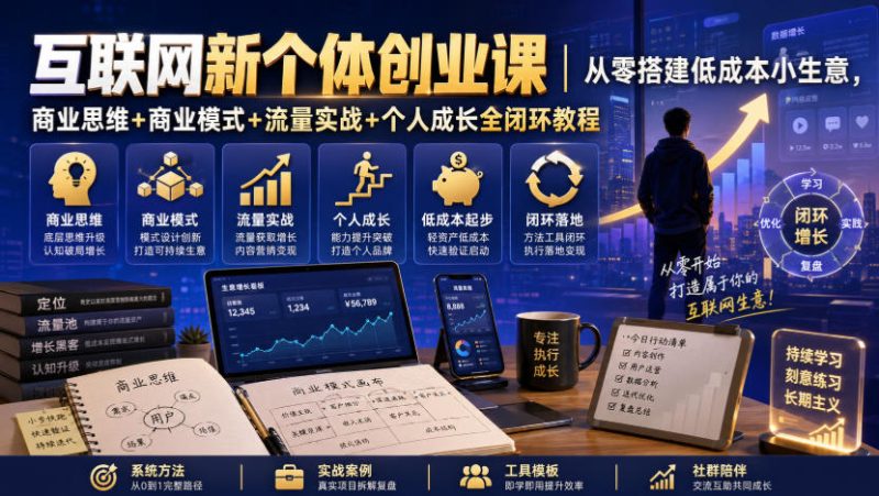互联网新个体创业课|从零搭建低成本小生意,商业思维+商业模式+流量实战+个人成长全闭环教程 - 严选资源大全 - 严选资源大全