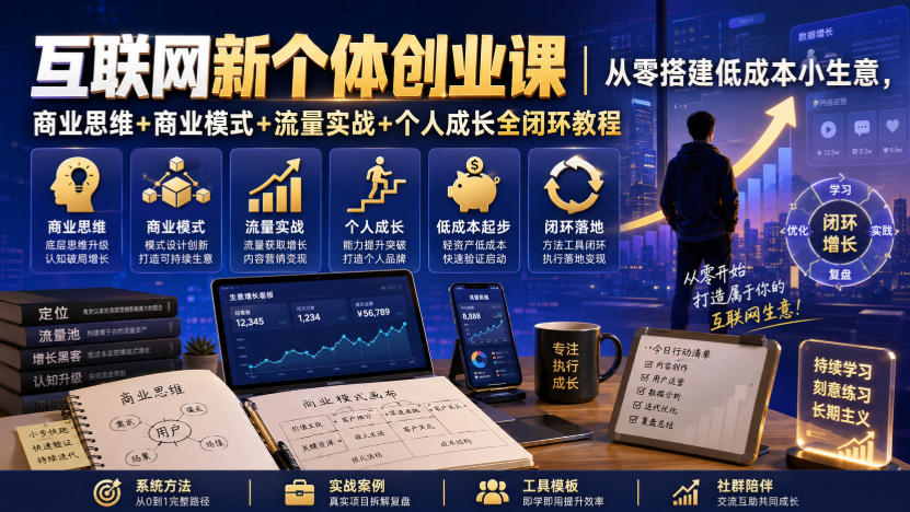 互联网新个体创业课｜从零搭建低成本小生意，商业思维+商业模式+流量实战+个人成长全闭环教程 - 严选资源大全