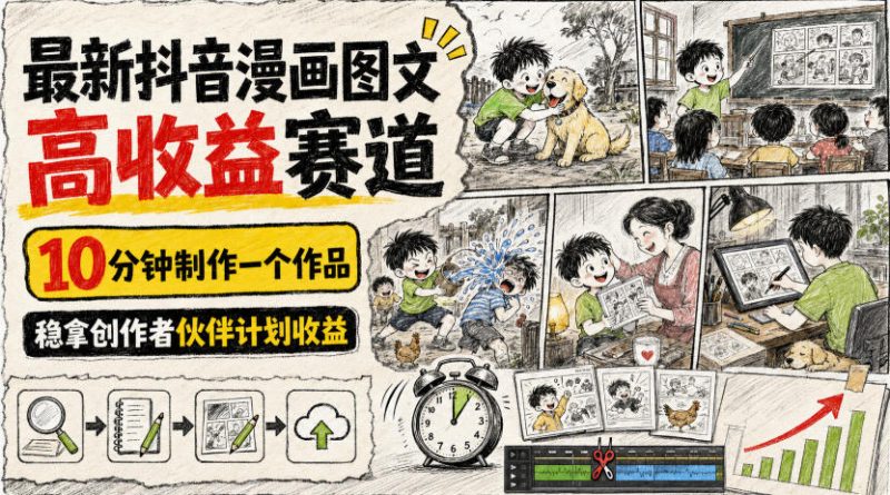 最新抖音漫画图文高收益赛道，10分钟制作一个作品，稳拿创作者伙伴计划收益 - 严选资源大全 - 严选资源大全