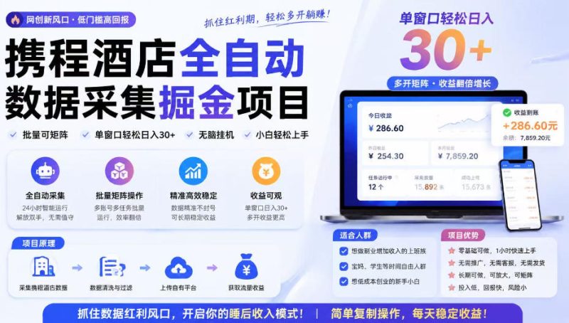 携程酒店采集挂G项目,批量可矩阵,单机轻松日入300+,开启你的睡后收入模式!【揭秘】 - 严选资源大全 - 严选资源大全