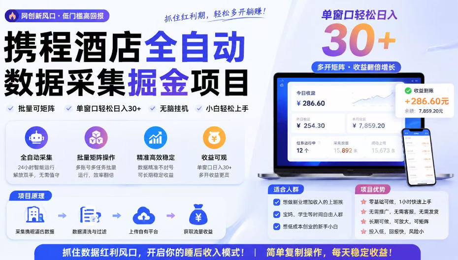 携程酒店采集挂G项目,批量可矩阵,单机轻松日入300+,开启你的睡后收入模式!【揭秘】 - 严选资源大全