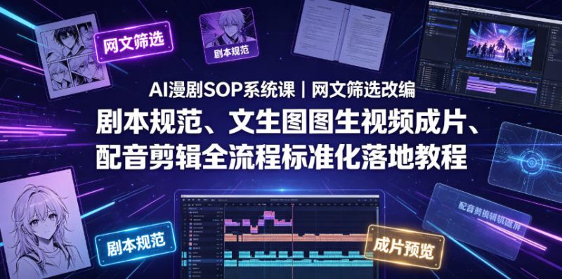 AI漫剧SOP系统课|网文筛选改编、剧本规范、文生图图生视频成片、配音剪辑全流程标准化落地教程(更新0810) - 严选资源大全 - 严选资源大全
