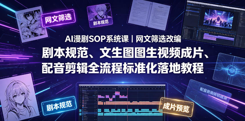 AI漫剧SOP系统课|网文筛选改编、剧本规范、文生图图生视频成片、配音剪辑全流程标准化落地教程(更新0810) - 严选资源大全
