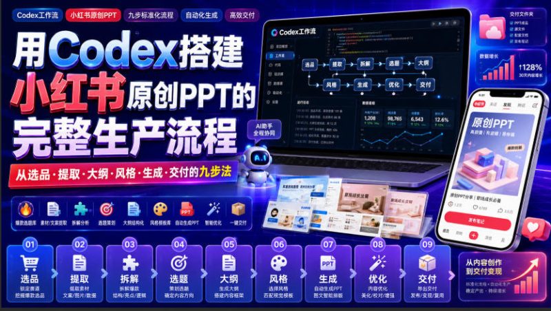 用Codex搭建小红书原创PPT的完整生产流程,从选品·提取·大纲·风格·生成·交付的九步法 - 严选资源大全 - 严选资源大全