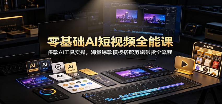 零基础AI短视频全能课：多款AI工具实操，海量爆款模板搭配剪辑带货全流程 - 严选资源大全
