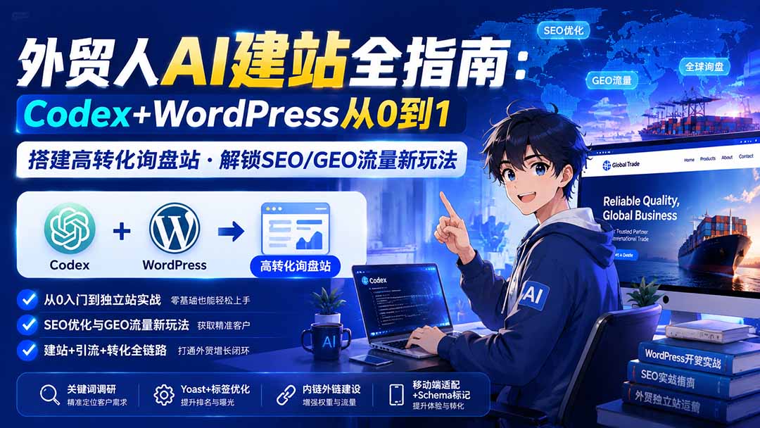 外贸人AI建站全指南:Codex+WordPress从0到1·搭建高转化询盘站·解锁SEO/GEO流量新玩法-更新 - 严选资源大全