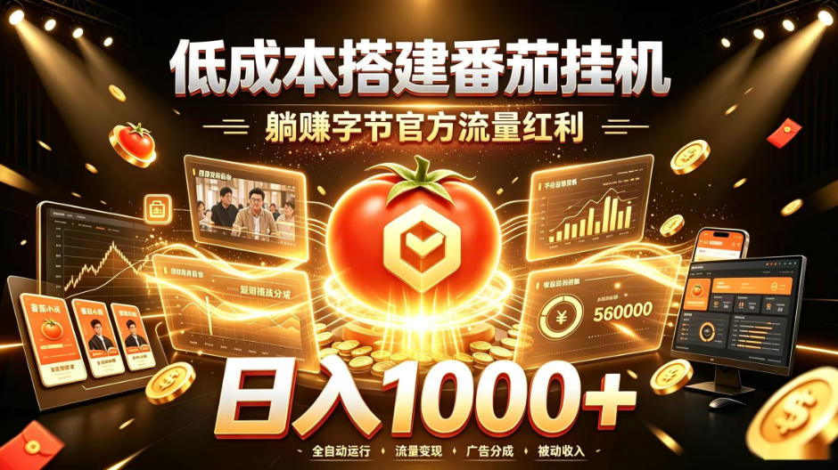 低成本搭建番茄挂G，躺賺字节官方流量红利，日入1k+，全程傻瓜式落地【揭秘】 - 严选资源大全