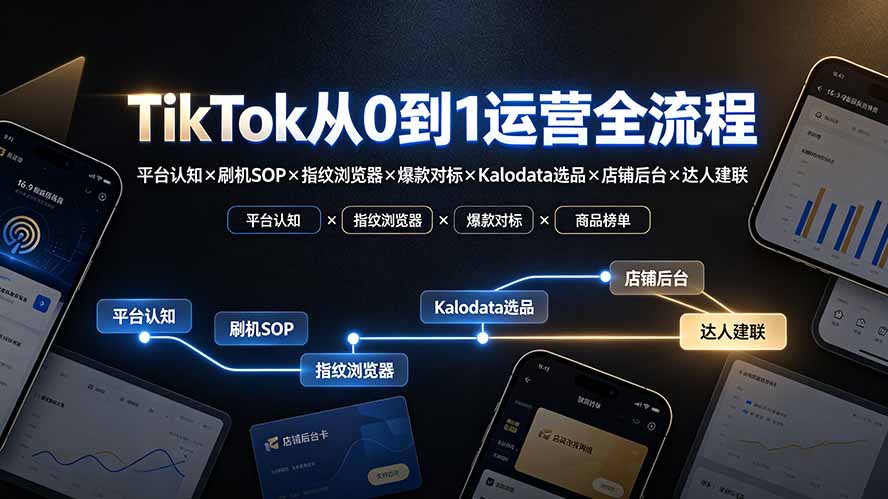 TikTok从0到1运营全流程-更新：平台认知×刷机SOP×指纹浏览器×爆款对标×Kalodata选品×店铺后台×达人建联 - 严选资源大全