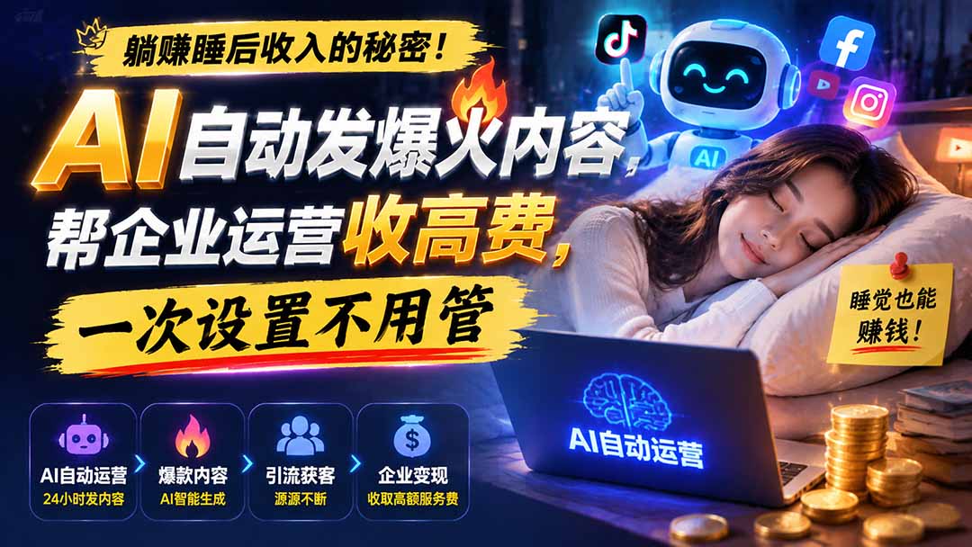 躺赚睡后收入的秘密!AI 自动发爆火内容,帮企业运营收高费,一次设置不用管【原创双语字幕】 - 严选资源大全