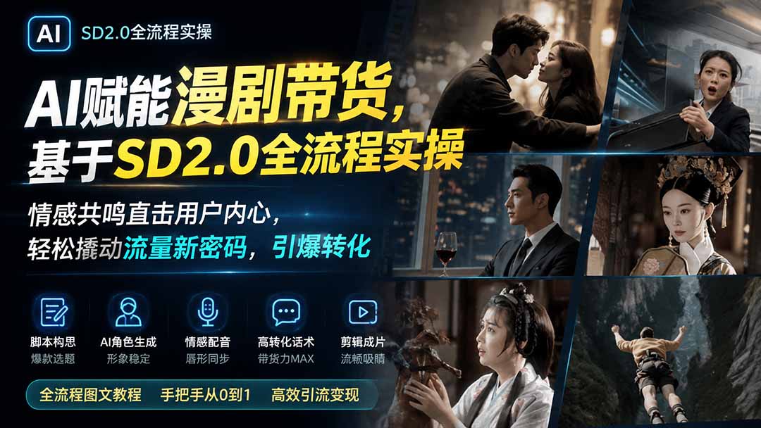 AI赋能漫剧带货，基于SD2.0全流程实操；情感共鸣直击用户内心，轻松撬动流量新密码，引爆转化 - 严选资源大全