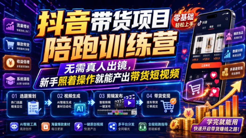 抖音带货项目陪跑训练营,无需真人出镜,新手照着操作就能产出带货短视频(更新0811) - 严选资源大全 - 严选资源大全