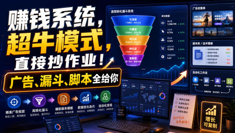 賺钱系统，超牛模式，直接抄作业！广告、漏斗、脚本全给你【原创双语字幕】 - 严选资源大全
