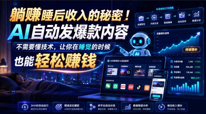 躺賺睡后收入的秘密！AI自动发爆款内容，不需要懂技术，让你在睡觉的时候也能轻松賺钱【原创双语字幕】 - 严选资源大全