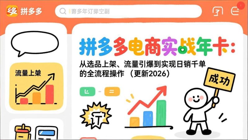 拼多多电商实战年卡：从选品上架、流量引爆到实现日销千单的全流程操作(更新2026年8月 - 严选资源大全 - 严选资源大全