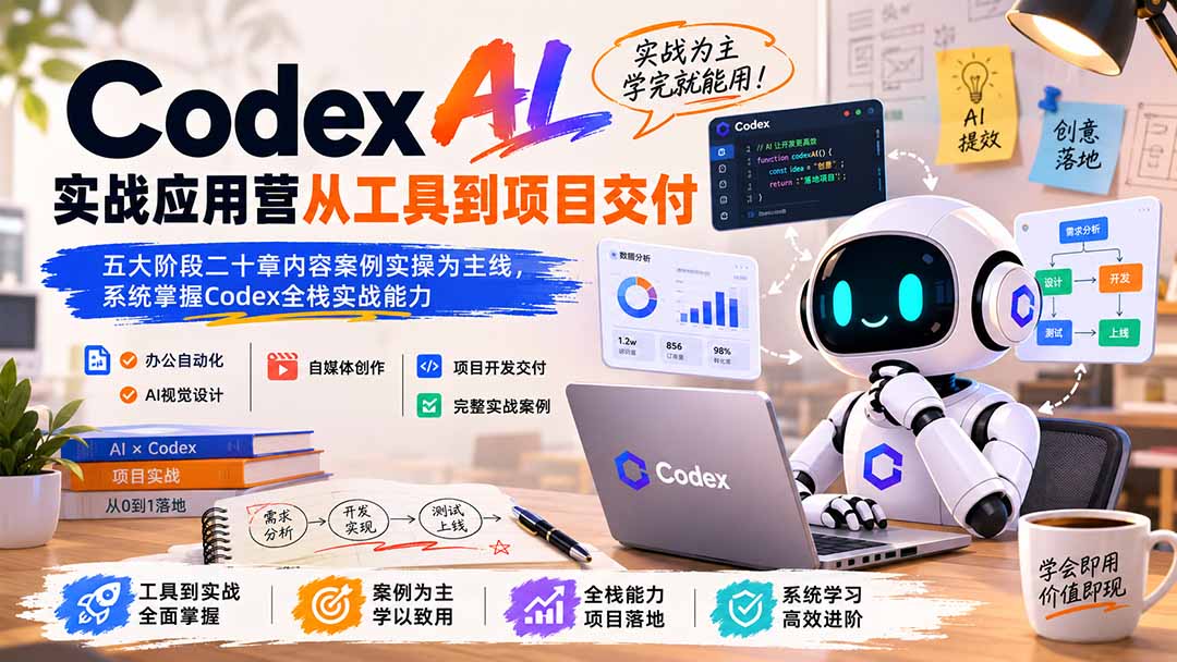 Codex AI实战应用营从工具到项目交付；五大阶段二十章内容案例实操为主线，系统掌握Codex全栈实战能力 - 严选资源大全