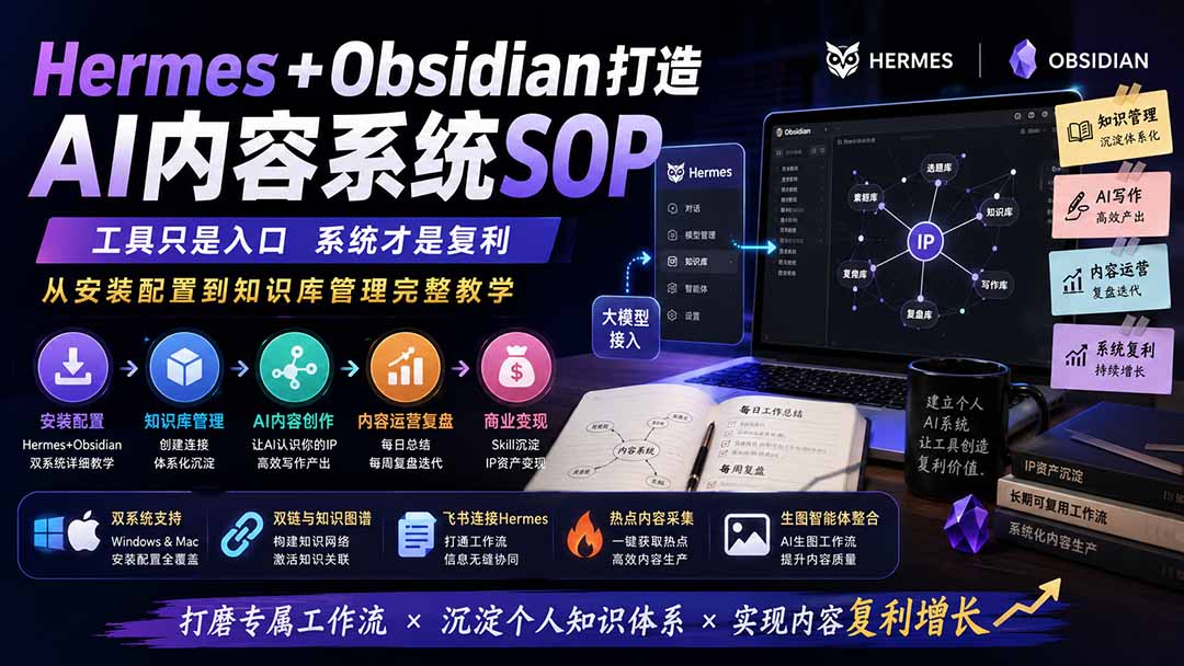 Hermes+Obsidian打造AI内容系统SOP；工具只是入口系统才是复利，从安装配置到知识库管理完整教学 - 严选资源大全