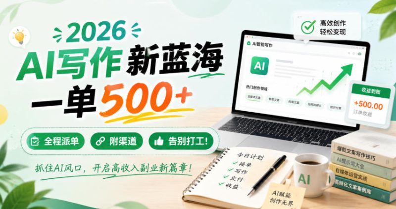 2026 AI写作新蓝海,一单500+,全程派单,附渠道,告别打工!【揭秘】 - 严选资源大全 - 严选资源大全