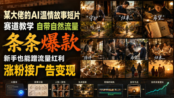 某大佬的AI温情故事短片赛道教学,自带自然流量,条条爆款,新手也能蹭流量红利,涨粉接广告变现 - 严选资源大全