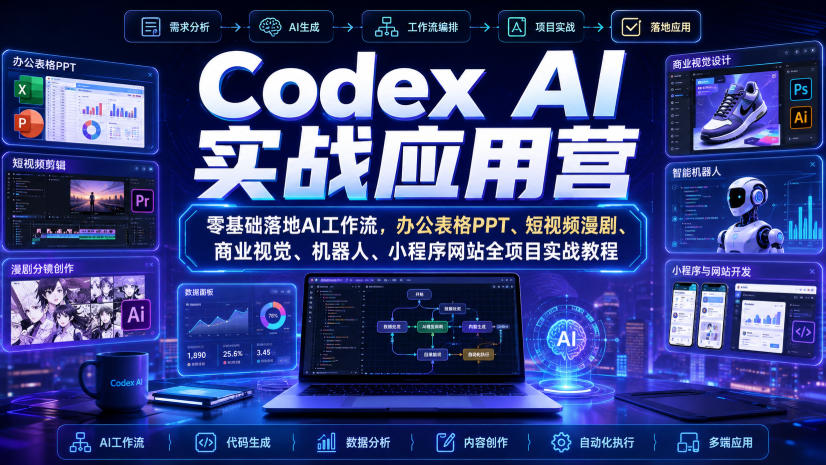 Codex AI实战应用营|零基础落地AI工作流,办公表格PPT、短视频漫剧、商业视觉、机器人、小程序网站全项目实战教程 - 严选资源大全